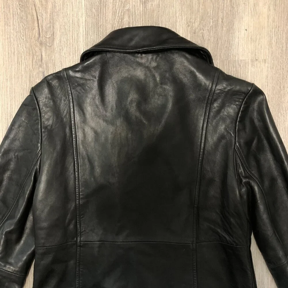 Vintage Coach Genuine Black Leather Jacket Women Size Small Double Breasted Coat